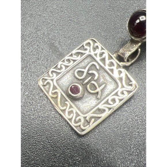 Vintage Sterling Silver Garnet Earrings Stud Square Dangle Geometric 1" Long - Picture 7 of 13